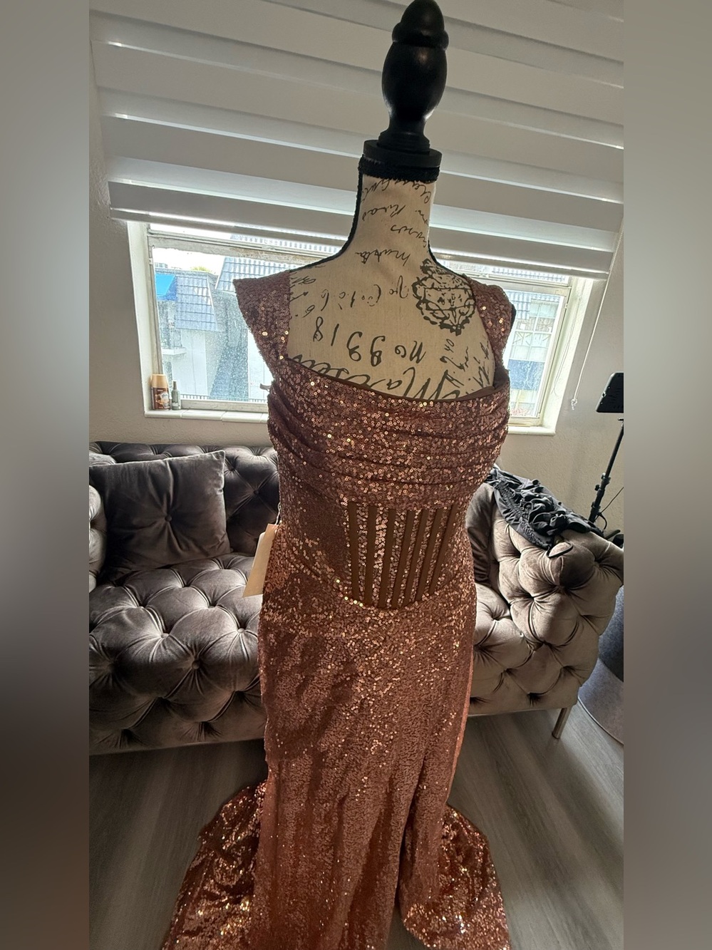 Witness of Love Rose Gold Sequin Formal Gown – Size Large (Fits US 10-12) - Picture 6 of 12
